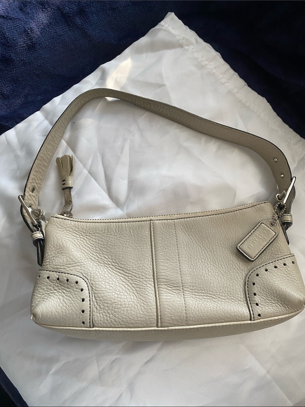 Coach Hampton Demi Shoulder Bag Pebbled Leather Shoulder Bag in Cream Y2K